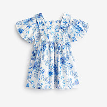 Load image into Gallery viewer, Blue Floral Printed Puff Sleeves Dress (3mths-6yrs)
