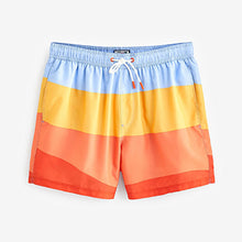 Load image into Gallery viewer, Blue/Orange Wave Colourblock Swim Shorts
