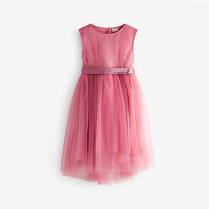 Pink Mesh Tie Back Party Dress (3-12yrs)