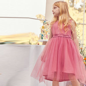 Pink Mesh Tie Back Party Dress (3-12yrs)