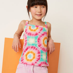 Pink Tie Dye Strappy Rib Vest (3-12yrs)