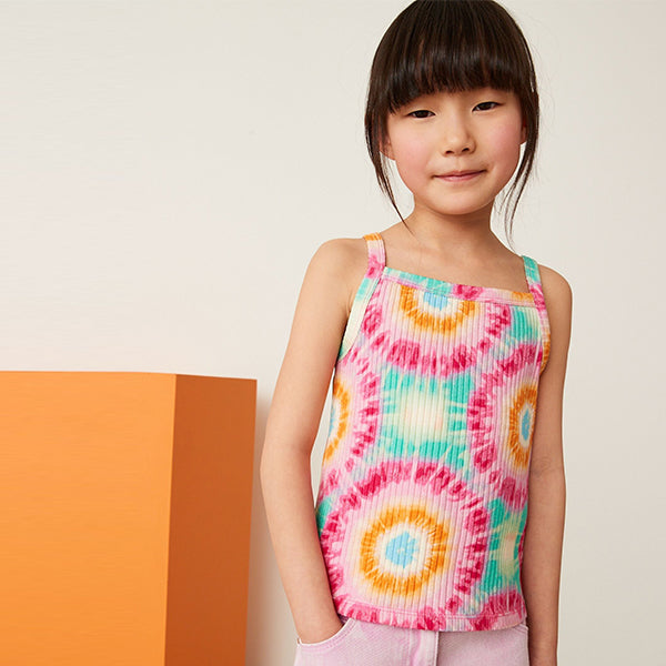 Pink Tie Dye Strappy Rib Vest (3-12yrs)