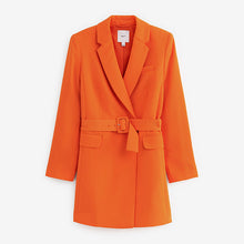 Load image into Gallery viewer, Orange Tailored Long Sleeve Belted Blazer Dress
