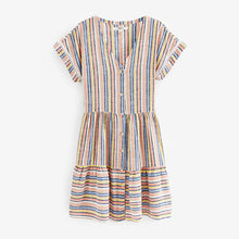 Load image into Gallery viewer, Multi Stripe Linen Blend Tiered Mini Dress
