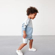 Load image into Gallery viewer, Light Blue Colourblock Sweatshirt And Shorts Set (3mths-6yrs)
