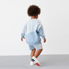 Load image into Gallery viewer, Light Blue Colourblock Sweatshirt And Shorts Set (3mths-6yrs)
