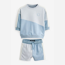 Load image into Gallery viewer, Light Blue Colourblock Sweatshirt And Shorts Set (3mths-6yrs)
