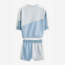 Load image into Gallery viewer, Light Blue Colourblock Sweatshirt And Shorts Set (3mths-6yrs)
