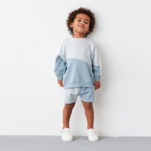 Load image into Gallery viewer, Light Blue Colourblock Sweatshirt And Shorts Set (3mths-6yrs)
