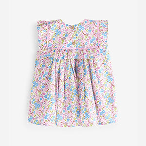 Pink/Blue Ditsy Frill Detail Dress (3mths-6yrs)