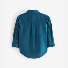 Load image into Gallery viewer, Teal Blue Long Sleeve Trimmed Oxford Shirt (3mths-6yrs)
