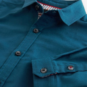 Teal Blue Long Sleeve Trimmed Oxford Shirt (3mths-6yrs)