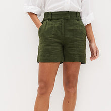 Load image into Gallery viewer, Khaki Green Linen Blend Boy Shorts
