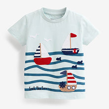 Load image into Gallery viewer, Light Blue Boat Short Sleeve Appliqué T-Shirt (3mths-6yrs)
