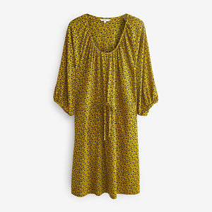 Ochre Yellow Long Sleeve Slinky Mini Dress