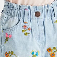 Load image into Gallery viewer, Blue Denim Embroidered Flower Shorts (3mths-6yrs)

