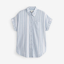 Load image into Gallery viewer, Blue/White Stripe Short Sleeve Shirt With Linen
