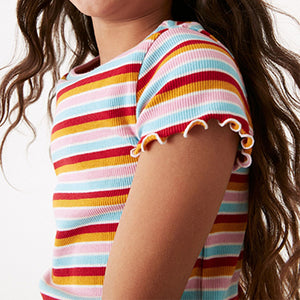 Rainbow Stripes Short Sleeve Rib T-Shirt (3-12yrs)