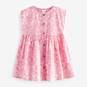 Pink Floral 100% Cotton Button Through Summer Dress (3mths-5-6yrs)