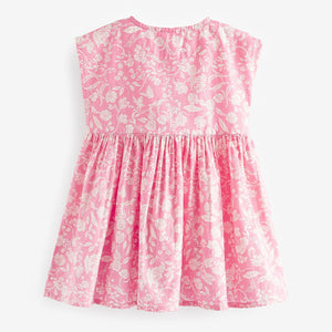 Pink Floral 100% Cotton Button Through Summer Dress (3mths-5-6yrs)