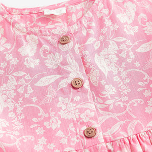 Pink Floral 100% Cotton Button Through Summer Dress (3mths-5-6yrs)