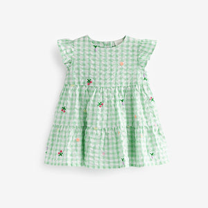 Green Check Embroidery Baby Dress (0mths-18mths)