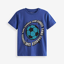 Load image into Gallery viewer, Blue Football Flippy Sequin Short Sleeves T-Shirt (3-12yrs)
