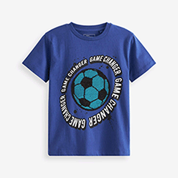 Blue Football Flippy Sequin Short Sleeves T-Shirt (3-12yrs)