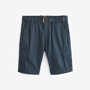Navy Blue Belted Cargo Shorts