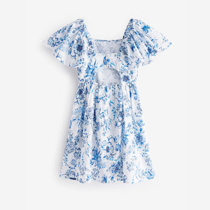 Blue Floral Angel Sleeve Dress (3-12yrs)