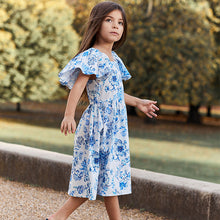 Load image into Gallery viewer, Blue Floral Angel Sleeve Dress (3-12yrs)
