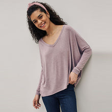 Load image into Gallery viewer, Lilac Purple Raw Edge V-Neck Long Sleeve Top
