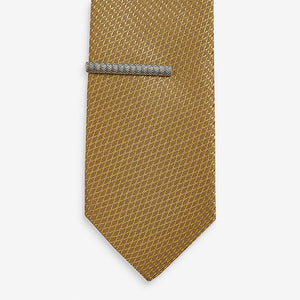 Mustard Yellow Textured Tie And Clip Set