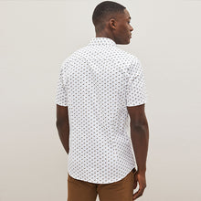 Load image into Gallery viewer, White Stretch Oxford Printed Short Sleeve Shirt
