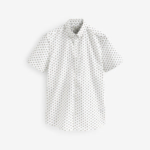 White Stretch Oxford Printed Short Sleeve Shirt