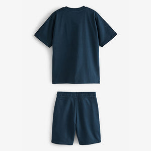 Navy Blue Zip Pocket T-Shirt and Short Set (3-12yrs)