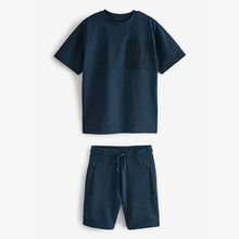 Load image into Gallery viewer, Navy Blue Zip Pocket T-Shirt and Short Set (3-12yrs)
