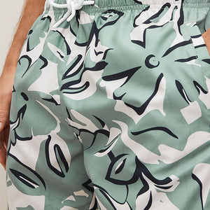 Green Floral Printed Swim Shorts