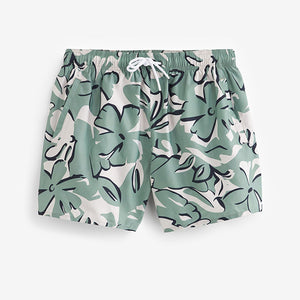 Green Floral Printed Swim Shorts