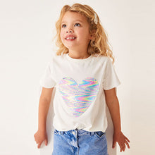Load image into Gallery viewer, Ecru White Heart Short Sleeve Sequin T-Shirt (3-12yrs)
