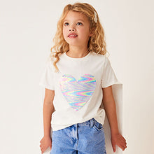 Load image into Gallery viewer, Ecru White Heart Short Sleeve Sequin T-Shirt (3-12yrs)
