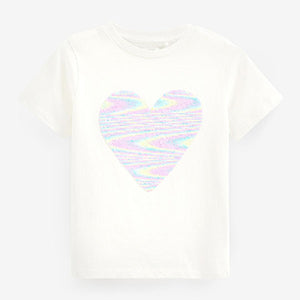 Ecru White Heart Short Sleeve Sequin T-Shirt (3-12yrs)