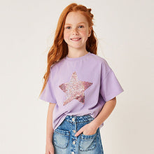 Load image into Gallery viewer, Purple Star Short Sleeve Sequin T-Shirt (3-12yrs)
