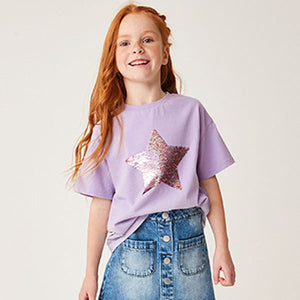 Purple Star Short Sleeve Sequin T-Shirt (3-12yrs)
