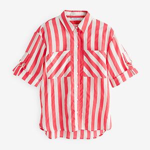 Red/White Stripe Long Sleeve Hardware Detail Shirt