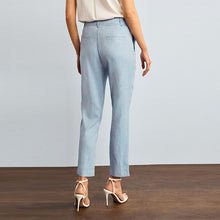 Load image into Gallery viewer, Blue Chambray Linen Blend Textured Taper Trousers
