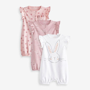 Pink Bunny Baby Rompers 3 Pack (0-18mths)