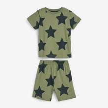 Load image into Gallery viewer, Khaki/Blue Star 3 Pack Short Pyjamas (12mths-6yrs)
