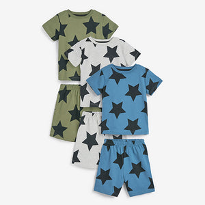Khaki/Blue Star 3 Pack Short Pyjamas (12mths-6yrs)