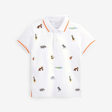 Load image into Gallery viewer, White Safari Embroidered Pique Jersey Polo Shirt (3mths-6yrs)
